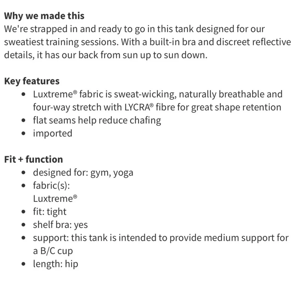 Lululemon double strap tank with built in bra